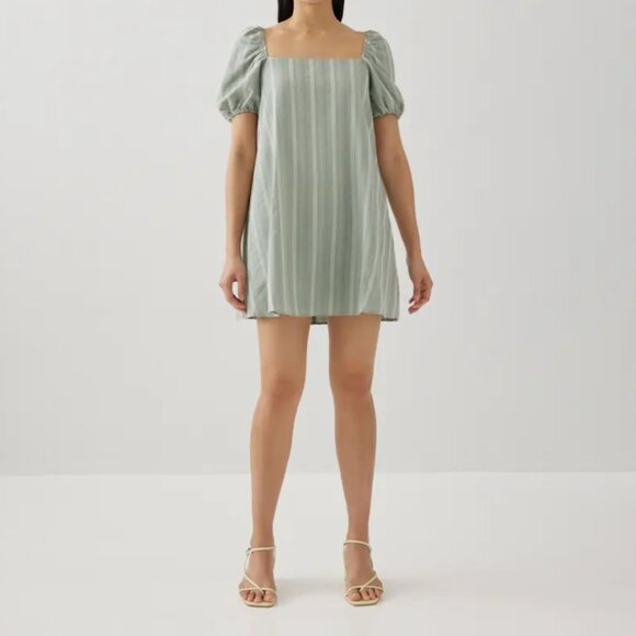 Love Bonito Raiza Striped Linen Shift Dress: Sage, Small - Picture 1 of 8